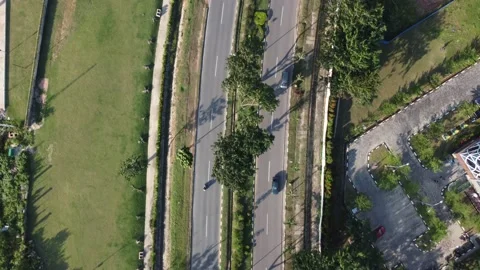 Aerial view of a two way road Stock Footage 162717633
