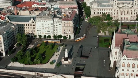 Aerial view of Typical Budapest Tram Stock Footage 260465828