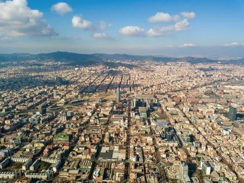 Aerial view of typical buildings at Eixample residential district. Stock Photos