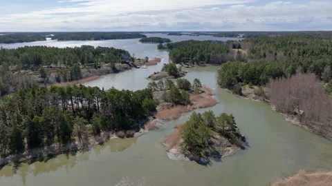 Aerial view of a typical coast area in south-west finland in spring Stock Footage 239869465