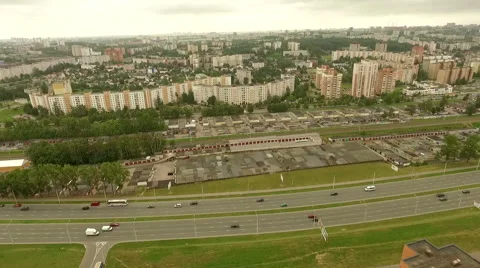 Aerial view of a typical residential area in a typical soviet town Stock Footage 68942829