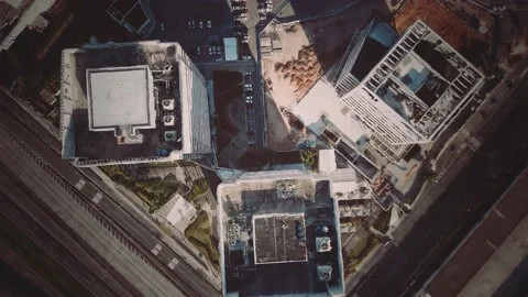 Aerial view of typical small town shopping center with parking Stock Footage 139393360