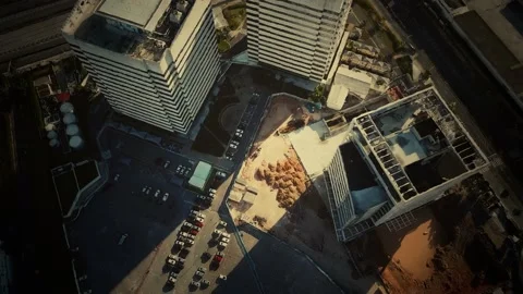 Aerial view of typical small town shopping center with parking Stock Footage 140644761