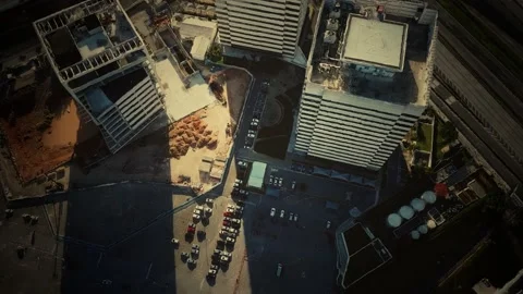 Aerial view of typical small town shopping center with parking Stock Footage 142522492
