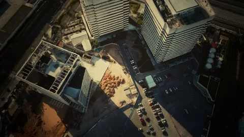 Aerial view of typical small town shopping center with parking Stock Footage 142698615