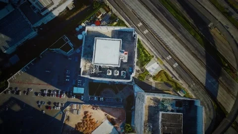 Aerial view of typical small town shopping center with parking 스톡 동영상 146583383