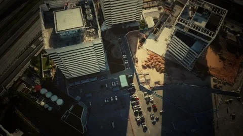 Aerial view of typical small town shopping center with parking Stockbeeldmateriaal 163010712