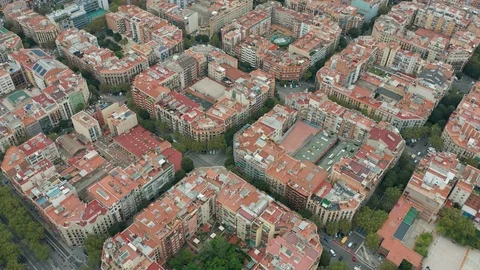 Aerial view. Typical square quarters of Barcelona. Stock Footage 120504777