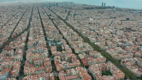 Aerial view. Typical square quarters of Barcelona. Video stock 120702668