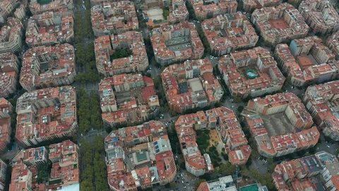Aerial view. Typical square quarters of Barcelona. Stock Footage 120702827