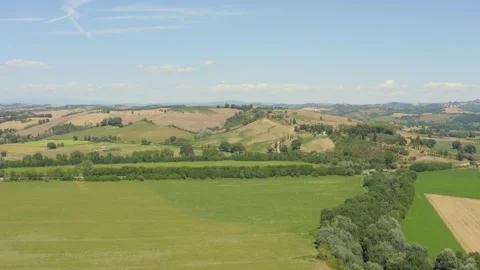 Aerial view of the typical Tuscan landscape with fields and hills, Italy Stock Footage 286306443