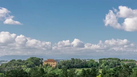 Aerial view of a typical Tuscan noble villa surrounded by a green park Stock Footage