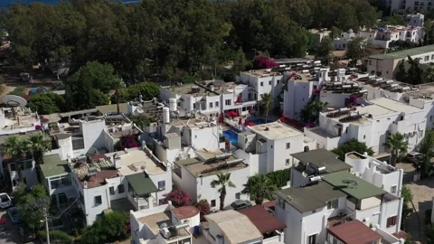 Aerial view of typical urban development of Bodrum, Turkey. White buildings and Stock Footage 220797140