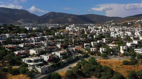 Aerial view of typical urban development of Bodrum, Turkey. White buildings and Stock Footage 220797381