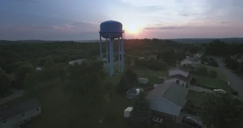 Aerial View Typical Western Pennsylvania Neighborhood at Sunset Stock Footage