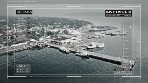 Aerial View From uav camera drone of sea port 库存影片 96363014