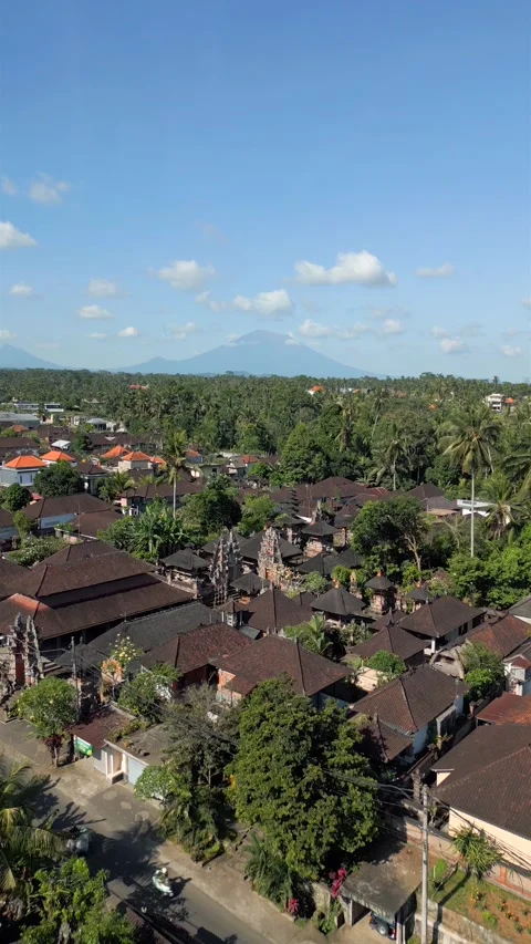 Aerial View Of Ubud Landscape With Active Volcano On The Horizon In Bali Stock Footage 292857397
