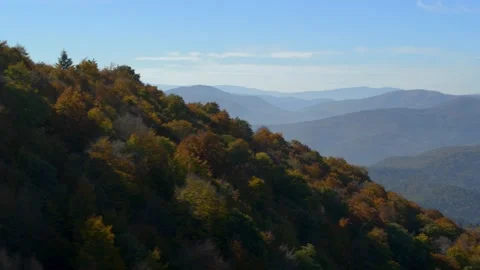Aerial view of Ukraine. Flight up parallel to the mountain slope, which is Video stock 219941262