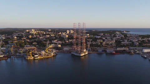 Aerial view of Uljanik shipyard in Pula, Croatia. Stock Footage 346487128