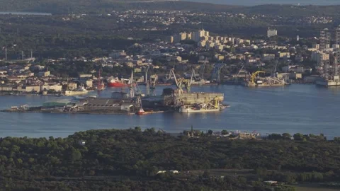 Aerial view of Uljanik Shipyard in Pula, Croatia. Stock Footage 346487180