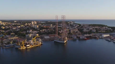 Aerial view of the Uljanik shipyard in Pula, Croatia. Stock Footage 346487347