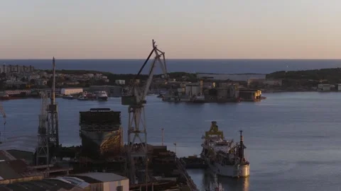 Aerial view of Uljanik Shipyard in Pula, Croatia. Stock Footage 346487352