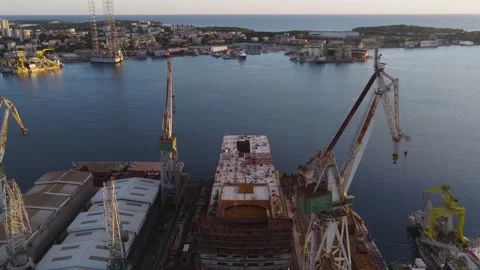 Aerial view of Uljanik shipyard in Pula, Croatia. Stock Footage 346487655