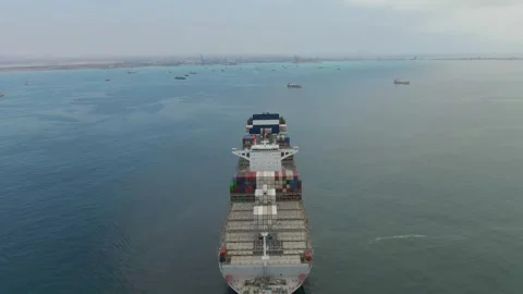 Aerial view of ultra large container ship CMA CGM J.Adams Stock Footage 242483863