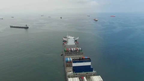 Aerial view of ultra large container ship CMA CGM J.Adams Stock Footage 242484128