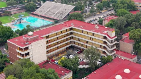 Aerial view of the UNAM Faculty of Engineering in Mexico City Stock Footage 345277651