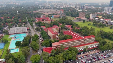 Aerial view of the UNAM Faculty of Engineering in Mexico City Stock Footage 345277676