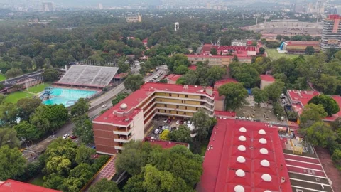 Aerial view of the UNAM Faculty of Engineering Stock Footage 345277722