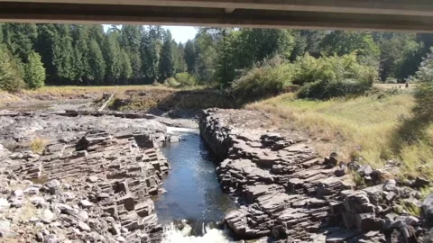 Aerial view under bridge over river in Oregon 動画素材 164339107