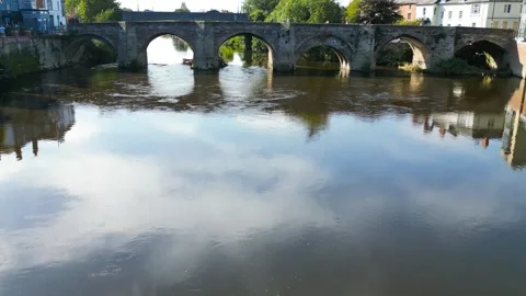 Aerial view under bridge on the river Wye Stock Footage 252596353