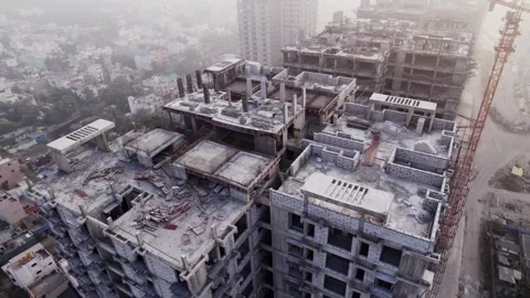 Aerial view of under construction building in gurgaon, delhi, mumbai, Vídeo Stock 241211682