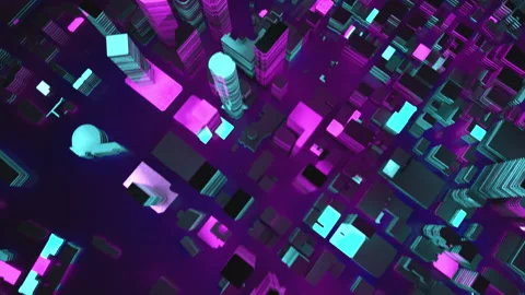Aerial view of under construction metaverse city - 3d illustration Stock Footage 195358771