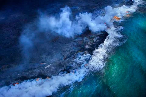 Aerial view of undersea volcanoes erupting Stock Photos