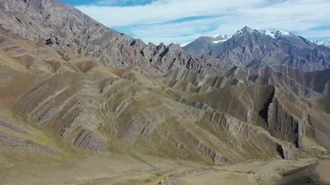 Aerial view of unique folded mountain ranges in Tianshan, Xinjiang 스톡 동영상 344886984