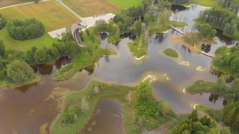 Aerial view of the unique interconnected Kirkilai karst lakes and observation to Stock Footage 321757590