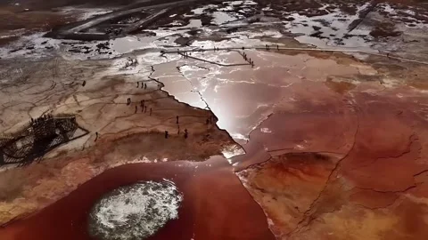Aerial View of the Unique Red Aikan Spring Eye of the Earth Qinghai China Stock Footage 339040420