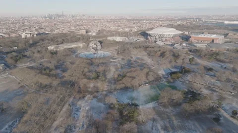 Aerial view of The Unisphere in Flushing Meadows Corona Park Stock Footage 303076678