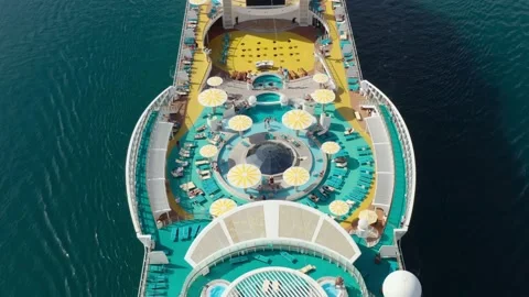 Aerial view upper deck of large cruise ship in the sea. Stock Footage 234051345