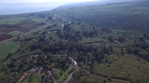 Aerial view of Upper Jordan River near ancient Bethsaida. Israel. DJI-0008-04 스톡 동영상 123340433