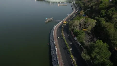 Aerial View of Upper Lake and VIP Road Bhopal Stock Footage 342472148