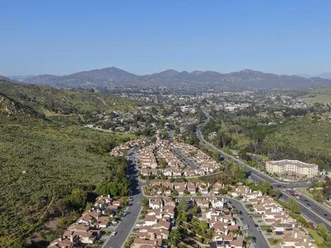 Aerial view of upper middle class neighborhood with big villas around in San Stock Photos