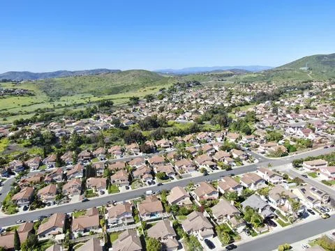 Aerial view of upper middle class neighborhood with residential subdivision Stock Photos