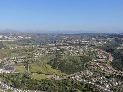 Aerial view of upper middle class neighborhood with big villas around in San Stock Photos