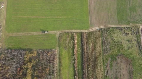 Aerial view of Upper Thracian Plain  near village of Tsalapitsa, Bulgaria Stock Footage 153652528