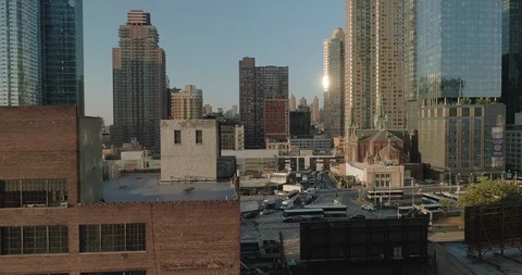 Aerial view of the Upper West Side at sunset. Manhattan. New York. USA. Stock Footage 95654079