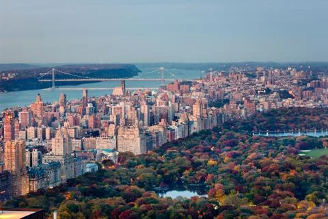 Aerial view of Upper West Side and Central Park in fall, New York City Stock Photos